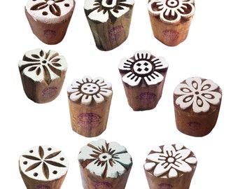 Henna Wood Stamps Exclusive Small Round Design Printing Blocks (Set of 10)