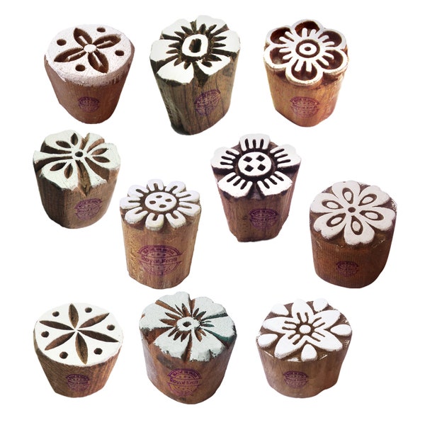 Henna Wood Stamps Exclusive Small Round Design Printing Blocks (Set of 10)