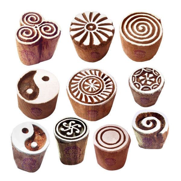 Textile Wood Blocks Original Small Round Shape Printing Stamps (Set of 10)
