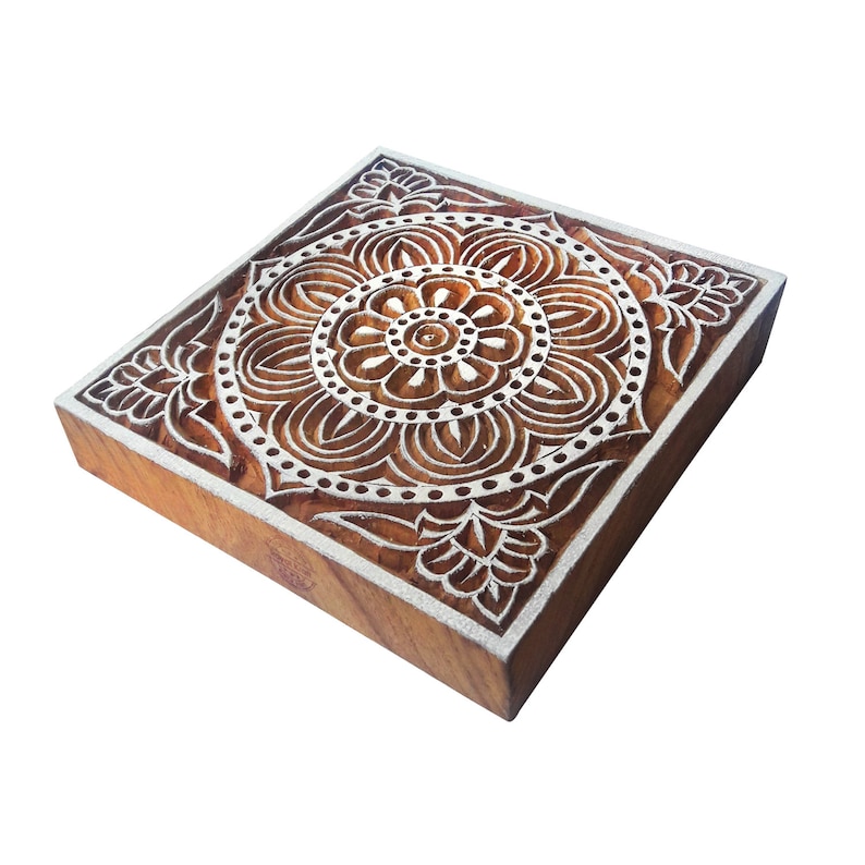 4 Inches Square Wooden Assorted Print Stamp Blocks for Textile Block Printing ESIC001-10