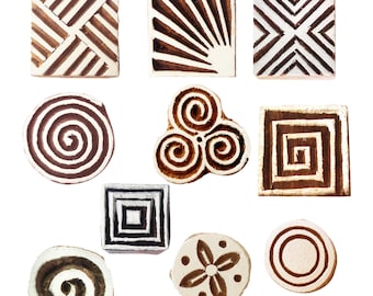 Royal Kraft Geometric Wooden Printing Stamps (Set of 10) - DIY Henna Fabric Textile Paper Clay Pottery Blocks Htag2171