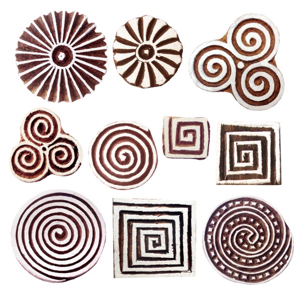 Royal Kraft Wooden Stamps for Block Printing on Saree Border, Textile, Clay, Pottery, Tattoo (Set of 10)