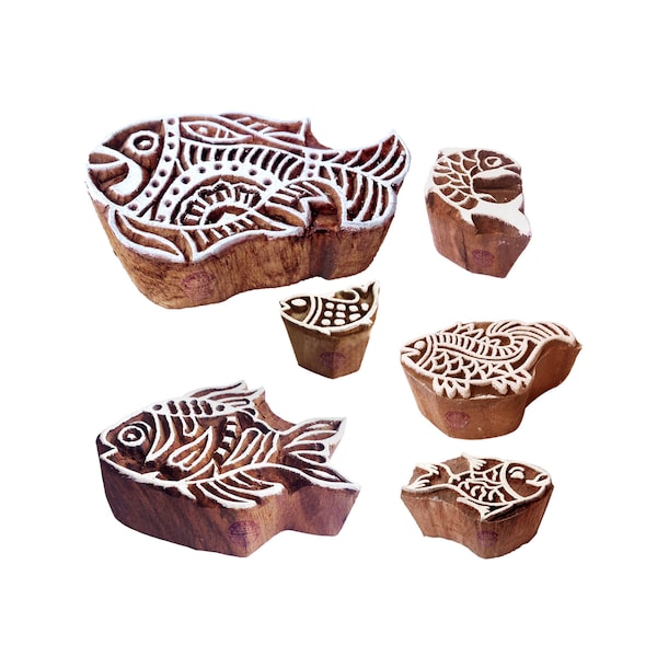 Pottery Printing Blocks Retro Fish Pattern Wooden Stamps (Set of 6)