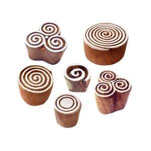 Tampons imprimés artisanaux, blocs de bois à la mode, motif rond en spirale (lot de 6)
