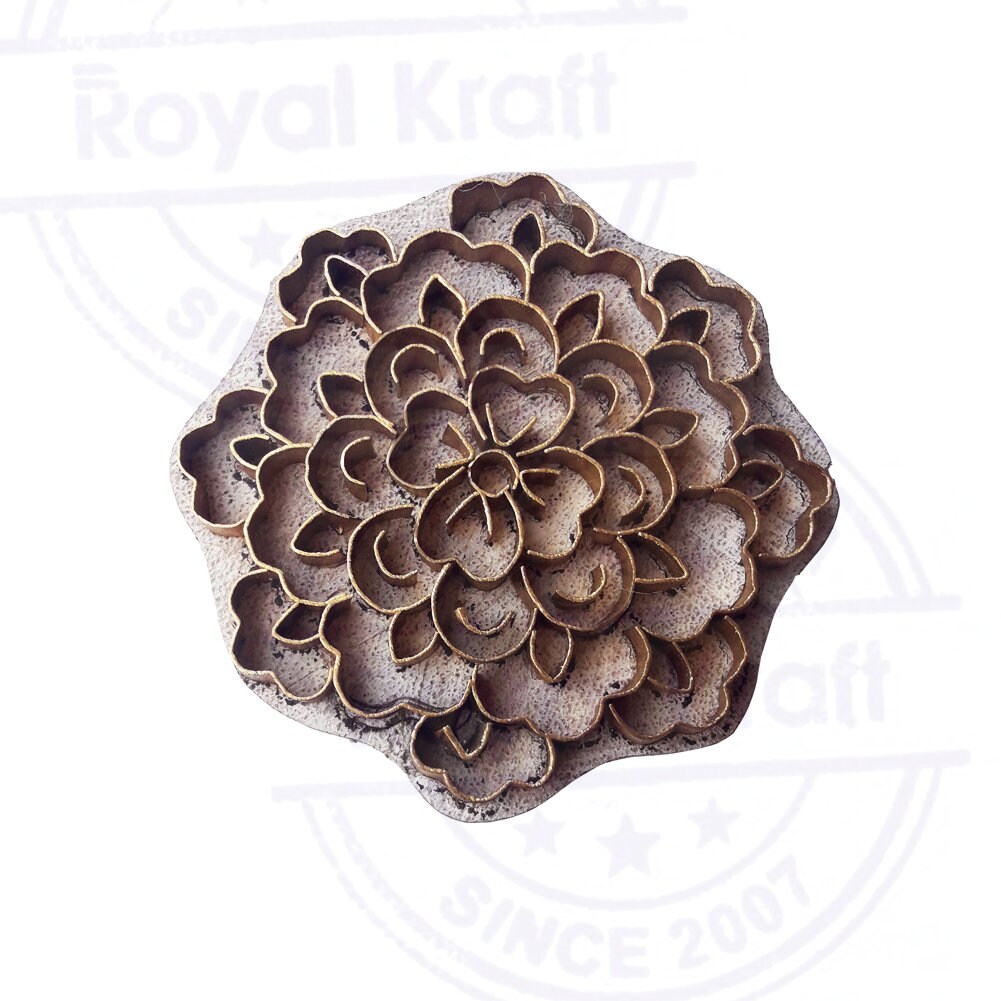 Indian Wooden Stamp With Brass Floral Pattern - Clay Printing Block For Pottery & Crafts, 1x1 Inch - View #8