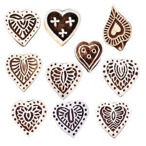 Royal Kraft Heart Wooden Printing Stamps (Set of 10) - DIY Henna Fabric Textile Paper Clay Pottery Blocks Htag2170