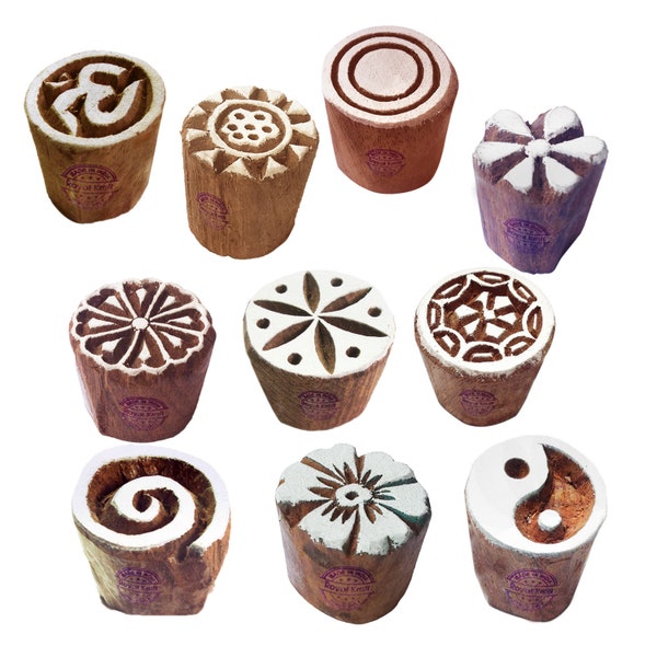 Textile Wood Blocks Handmade Small Round Shape Printing Stamps (Set of 10)