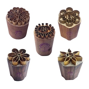 Floral Brass Printing Stamps: DIY Fabric, Clay Blocks (Set of 5)