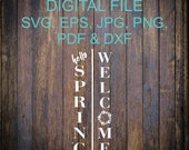 Hello Spring Porch SVG, Welcome Wreath Porch SVG, Vinyl Decal Cut Files, Wood Crafts, Larch Porch Sign Design, Double Sided Signs, Wood Sign