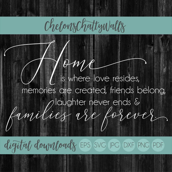 Home Is Where Love Resides, Memories Are Created, Friends Belong, Laughter Never Ends, Families Are Forever SVG, Home SVG, Family SVG