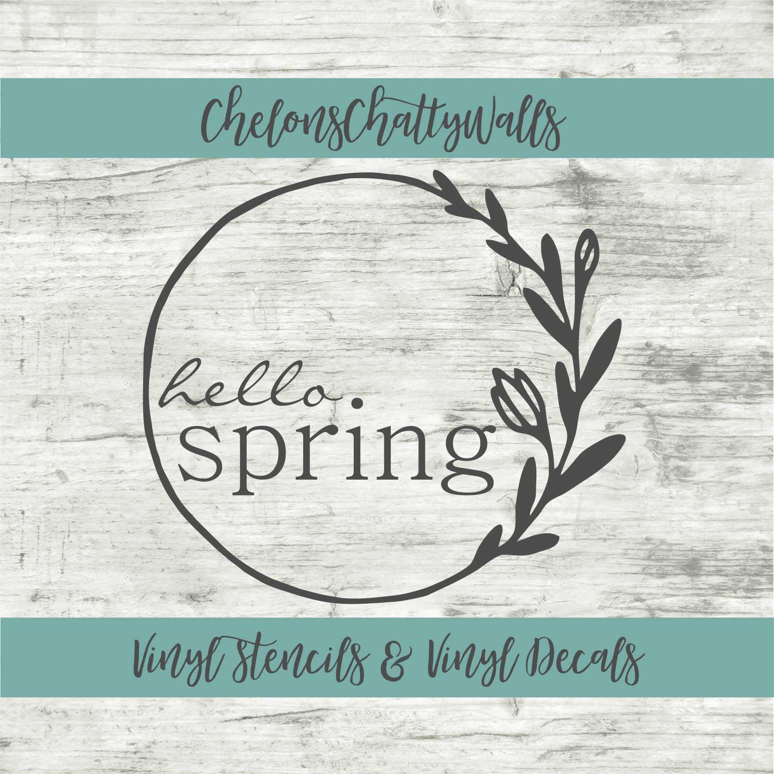 hello-spring-vinyl-stencil-spring-vinyl-decal-spring-wreath-easter-stencil-vinyl-stencil-stencil-wood-sign-wood-crafts-home-decor-etsy