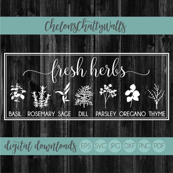 Fresh Herbs SVG File, Erbe SVG, Cricut Cut File, Home Cut File, Vinile Cut File, Cricut File, Wood Sign Stencil, Design vinile, Cucina SVG