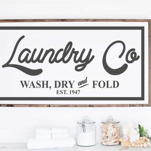 Laundry Co, Laundry Room Vinyl Stencil, Wash Dry Fold Vinyl Decal, Wood ...
