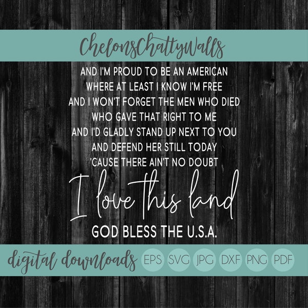 God  Bless The USA SVG File, Patriotic Cut File, Proud To Be An American Cut File, 4th Of July Design, I Love This Land Song, Freedom