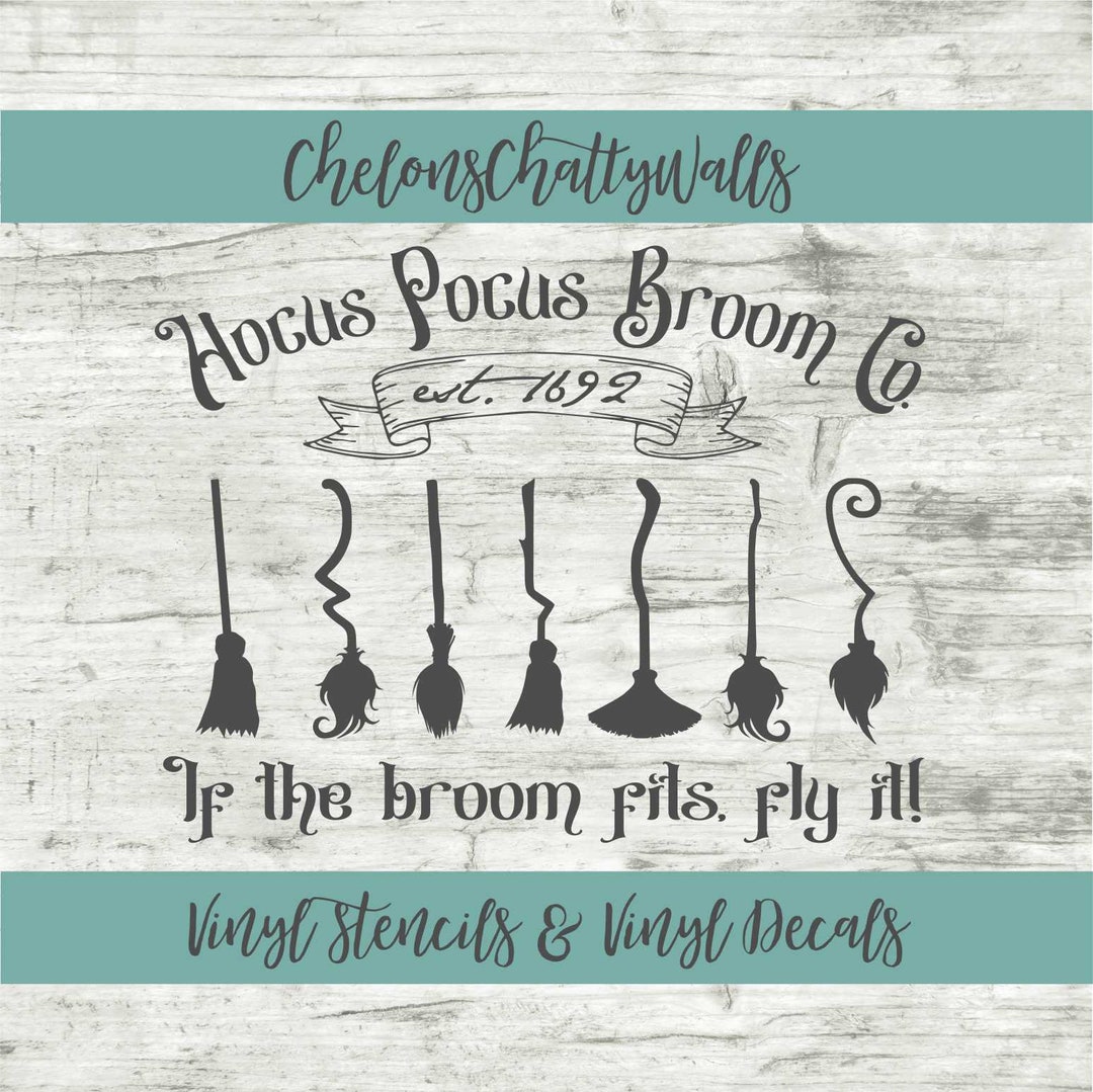 Hocus Pocus Broom Co. Vinyl Stencil, Halloween Vinyl Decal, Halloween