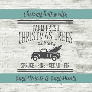 Farm Fresh Christmas Tree Truck Stencil, Farmhouse Holiday, Christmas Vinyl Stencil, Christmas Tree Vinyl Decal, Holiday Truck Stencil