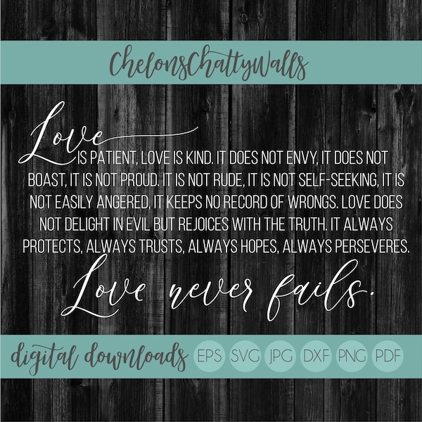 Love Is Patient, Love Is Kind SVG, Wedding Sign SVG, 1 Corinthians 13:4-8 SVG, Love Cut File, Love Sign File, Wedding Sign Design