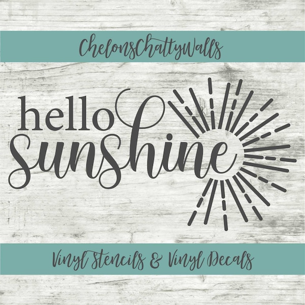 Hello Sunshine Vinyl Stencil, Sun Burst Vinyl, Summer Vinyl Decal, Summer Decor, Vinyl Stencil, Summer Sign Vinyl, Wood Crafts, Home Decor