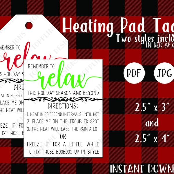 Printable Heating Pad / Bag Tags - JPG & PDF - Rice bag, Corn Bag, Corn Heating Pad, Rice Heating Bag, Instruction Tags, Printable Tags