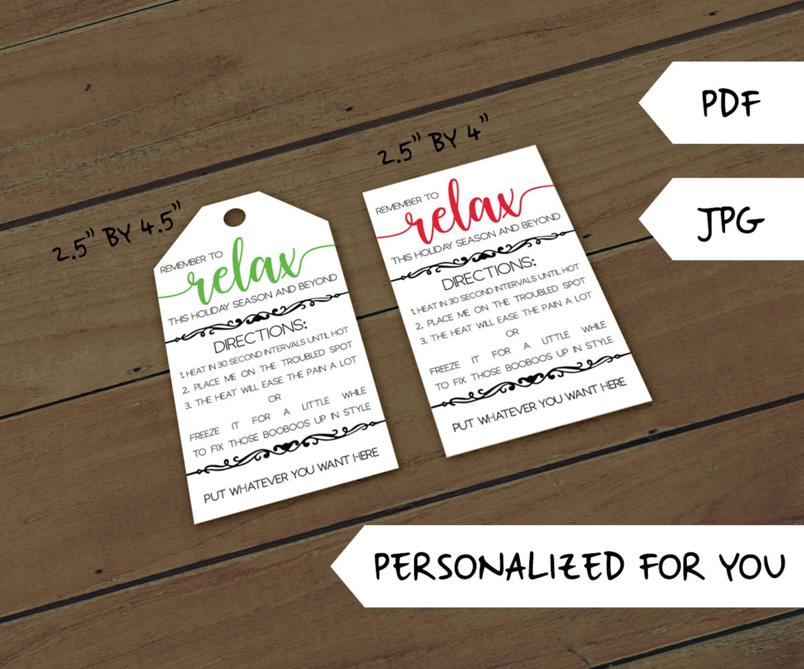 Custom Printable Heating Pad / Bag Tags JPG & PDF Rice Etsy