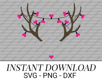 Valentine's Antlers - SVG / PNG / DXF - String Lights, Heart-Shaped Christmas Lights