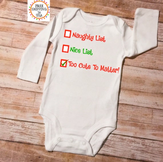 Santas Too Cute List, Christmas Baby Onesie, Baby Boy Onesie, Baby Girl Onesie, Baby Boy Christmas, Baby Boy Xmas, Baby Girl Christmas