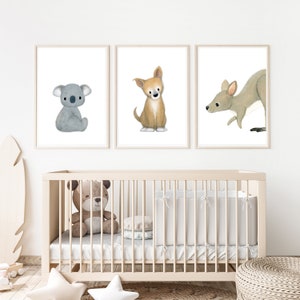 Australian Animals Printable Wall Art / Koala, Dingo Puppy, Kangaroo Joey / Set of 3 /