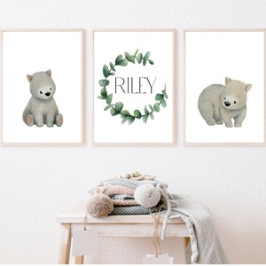 Personalised Australian Animal (Wombat) Print Set / Customised Name Art