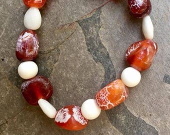 Star Wars-inspired "BB-8" 7 inch Fire Agate and White Agate Elasticated Bracelet