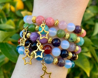 Star Guardian Lux's Team gemstone elasticated bracelets- inspired by League of Legends’ skin line- Lux, Poppy, Lulu, Janna, Jinx