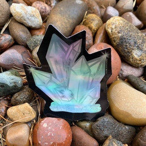 3 inch HOLOGRAPHIC Quartz Vinyl Sticker-- Waterproof, gemstone, digital art, silicon dioxide, geology