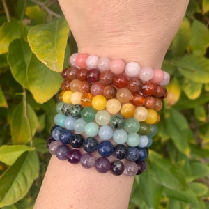 Elasticated Rainbow Chakra Bracelets, root, sacral, solar plexus, heart, throat, third eye, crown chakras