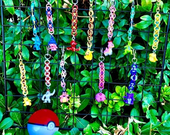 Pokémon MYSTERY BAG!-- 5" Anodized Aluminum and Rubber Chainmail Keychain Gatcha Gacha Gashapon Pokemon Pikachu Jigglypuff Eevee Bulbasaur