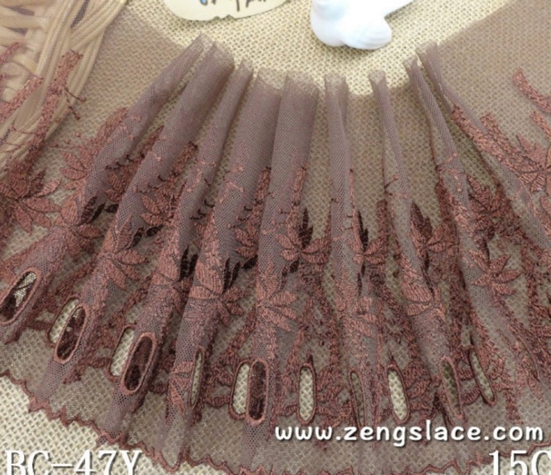 lace by the yard lace embroidery lingerie lace Brown mesh wide lace trim embroidered with floral patterns floral lace ee-11-01