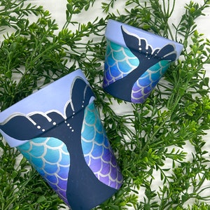 Hand Painted Indoor/Outdoor Planter - Flower or Succulent Pot with Drainage - Mermaid Tail - Kid&#39;s Room Décor - Birthday Gift