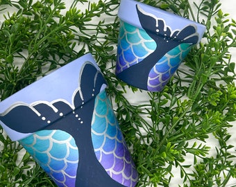 Hand Painted Indoor/Outdoor Planter - Flower or Succulent Pot with Drainage - Mermaid Tail - Kid's Room Décor - Birthday Gift