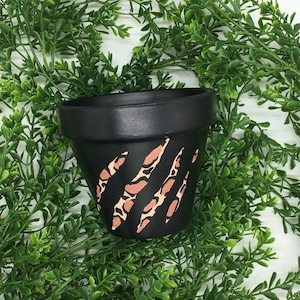 Jardinera para interior o exterior pintada a mano - Maceta para flores o suculentas con drenaje - Arañazos de gato - Marcas de garras - Estampado de leopardo - Decoración del hogar