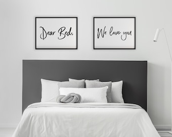 Dear Bed, We Love You Duo Print | Dear Bed We Love You | Bedroom Wall Art | Above Bed Print | Above Bed Art | Bedroom Printable | Digital