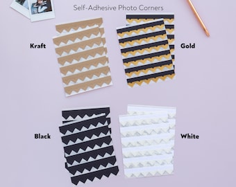 Photo Corner Stickers - Set of 108 pcs. Self-Adhesive Vintage Photo Corners for Scrapbooking or Instax photos.  Black / White / Kraft.