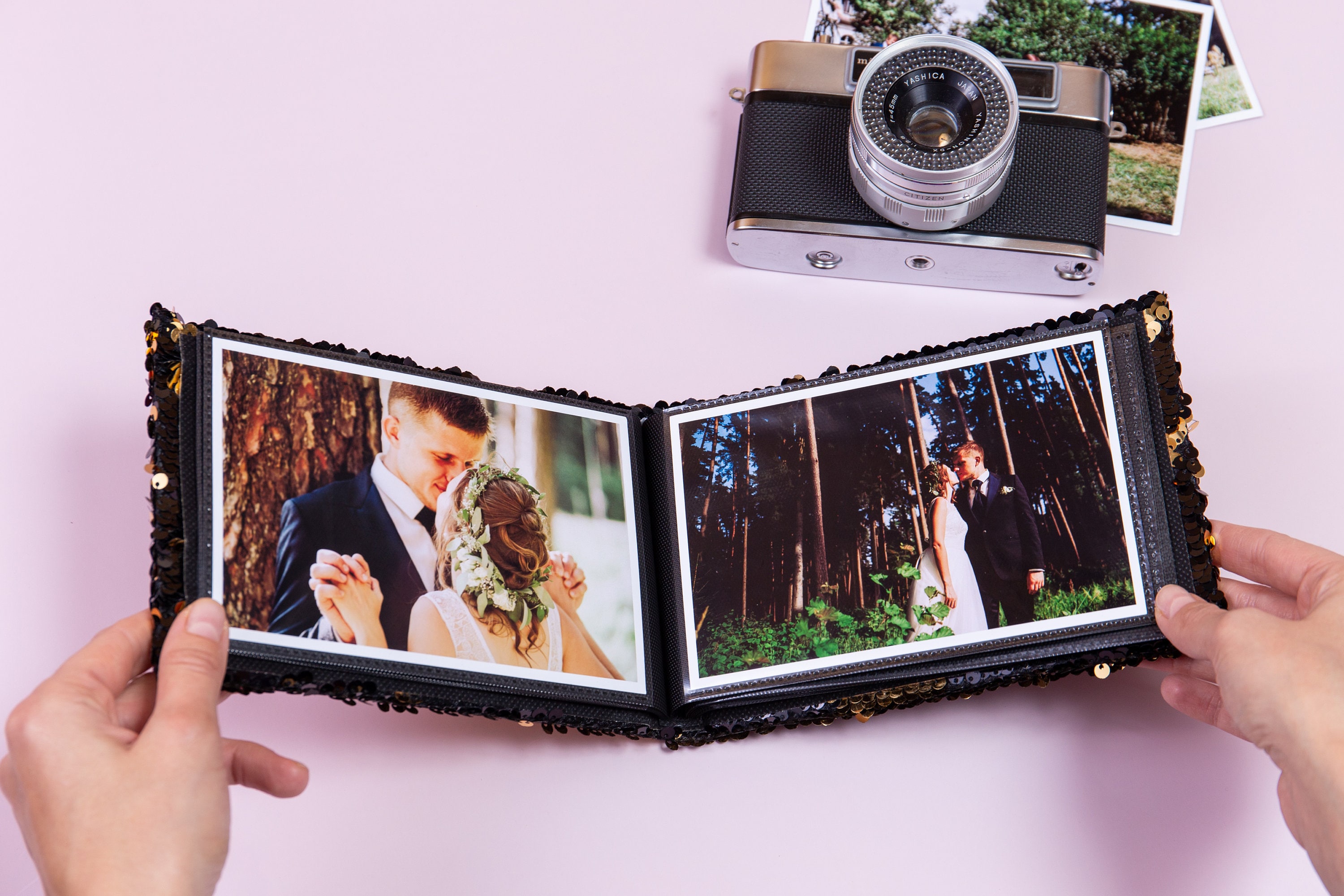 Small Photo Album 4x6, Mini Photo Album Hold 64 Pictures, Black Inner Page  with