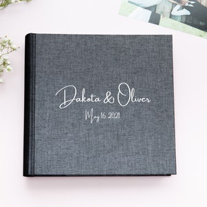 Personalized Photo Album 4x6 for 200 Photos. Linen Photo Album with Pockets for 10x15 cm Photos. Wedding Album. Dark Gray