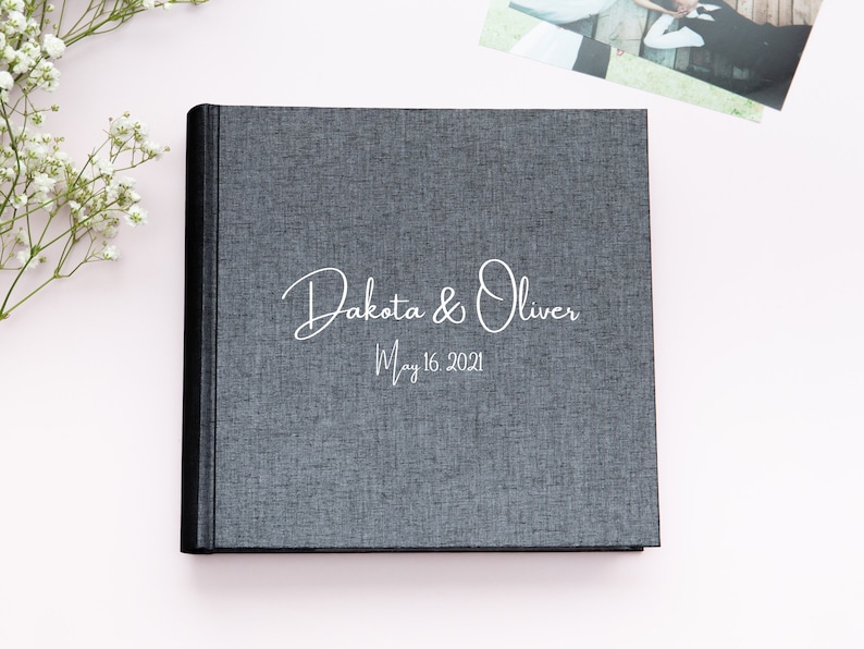 Personalized Photo Album 4x6 for 200 Photos. Linen Photo Album with Pockets for 10x15 cm Photos. Wedding Album. Dark Gray