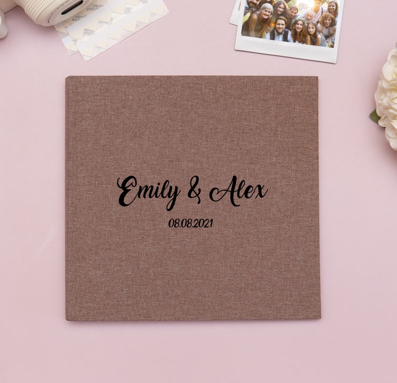 Personalized Wedding Guest Book. Wedding Guest Book with 40 Pages. Linen Guest Album. Wedding Album with 180 Adhesive Corners for Photos. zdjęcie 7