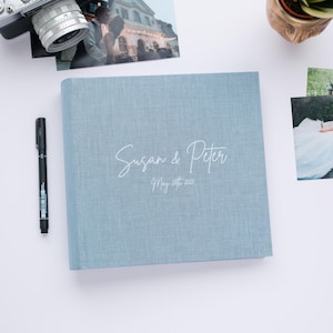 Spersonalizowany lniany album ślubny na zdjęcia, 200 okładek 4x6. Prezent na rocznicę ślubu, grawerowany tekst. Spersonalizowany album na zdjęcia w formacie 10 x 15 cm.