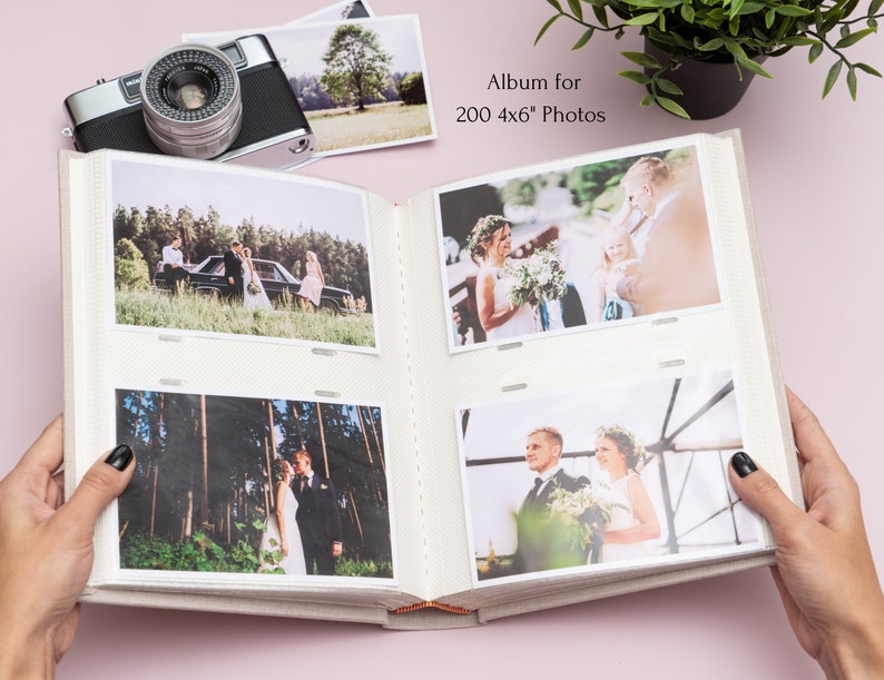 Custom Photo Album 4x6 for 100, 200 or 300 Photos. Photo Album with Sleeves. Slip-in Wedding Photo Album. Personalized Gift image 4