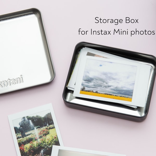 Instax Mini or SQ Photo Box for 20 Photos. Storage Box for Instax Mini Photos. For Fujifilm Instax Mini or SQ photos. Instax Storage Tin.