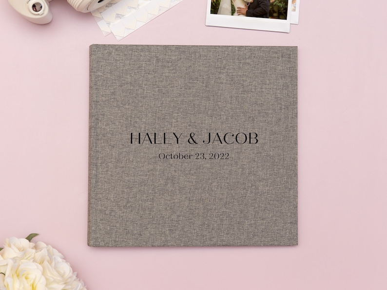 Personalized Wedding Guest Book. Wedding Guest Book with 40 Pages. Linen Guest Album. Wedding Album with 180 Adhesive Corners for Photos. zdjęcie 5