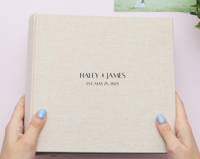Personalised Linen Wedding Photo Album 200 4x6 Sleeves. Wedding Anniversary Gift, Engraved Text. Custom Photo Album for 10x15 cm Photos
