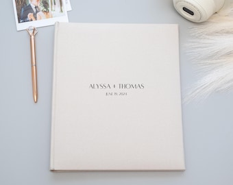 Personalized Linen Wedding Guest Book 40 Pages. Polaroid Guestbook with Custom Text