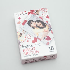Fujifilm Instax Mini Film HEART SKETCH 10 sheets. For Instax Mini 12, 11, 40, 8, 7s, 25, 50s, 70, Neo 90, Evo. Heart Film for Instax Mini.